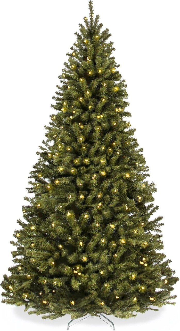 Pre Lit Artificial Spruce Christmas Tree - Easy Assembly & Foldable Base